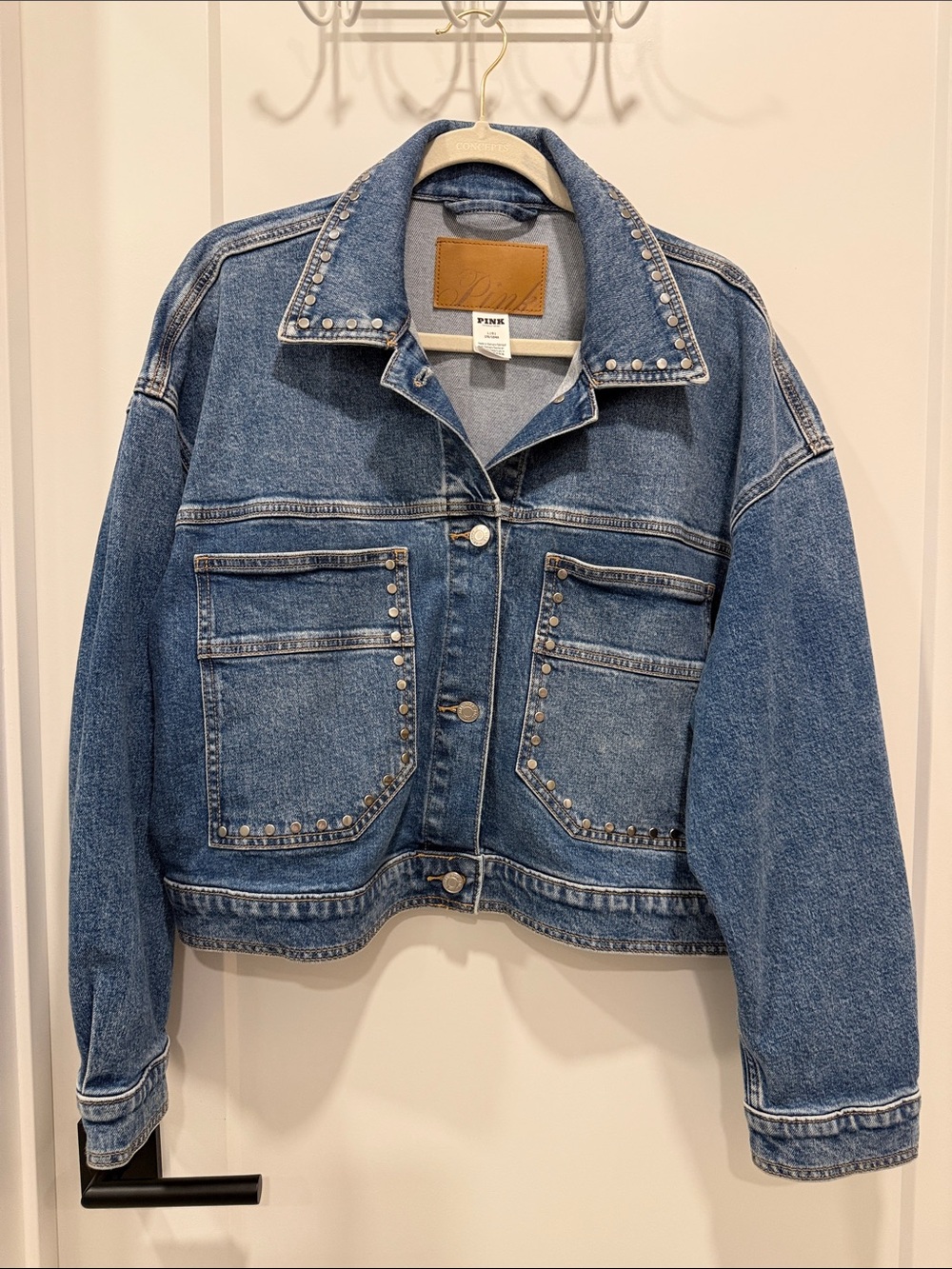 PINK Victoria's Secret Stud-Trimmed Blue Denim Jacket